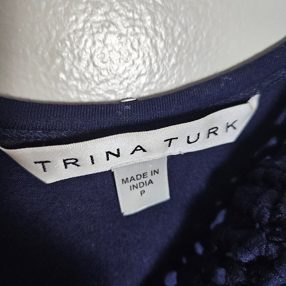 Trina Turk Althea Fringe Navy Blue Tank Style Dress Sz Small Petite - Picture 6 of 13